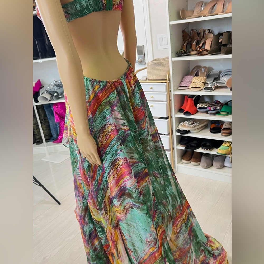 Strappy Abstract Colorful Print Open Back Dress - image 2